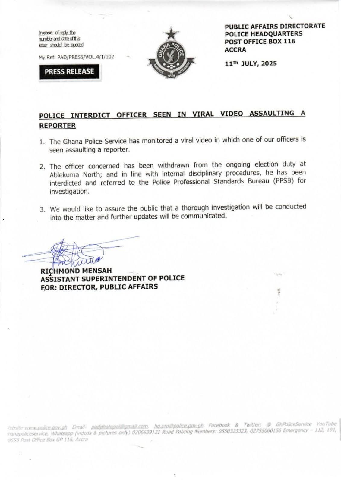 Interdicted License Example Police Officer interdicted, referred to Professional Standards Bureau ...