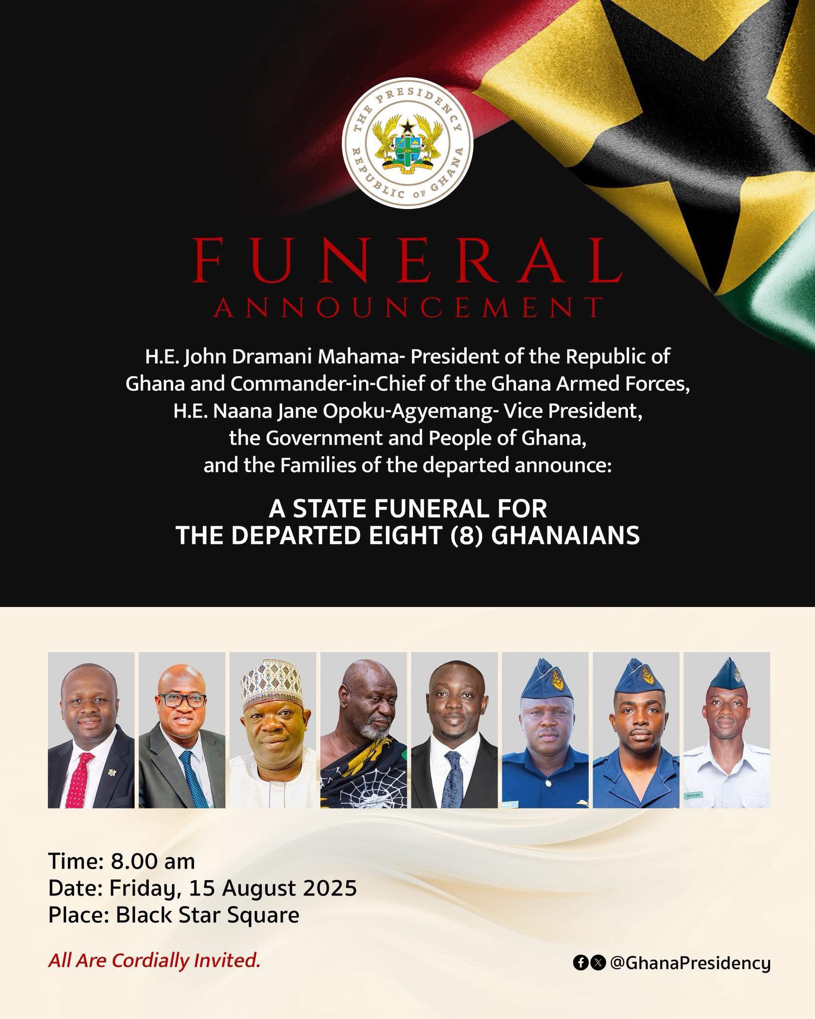 Government of Ghana announces State Funeral for the Departed Eight