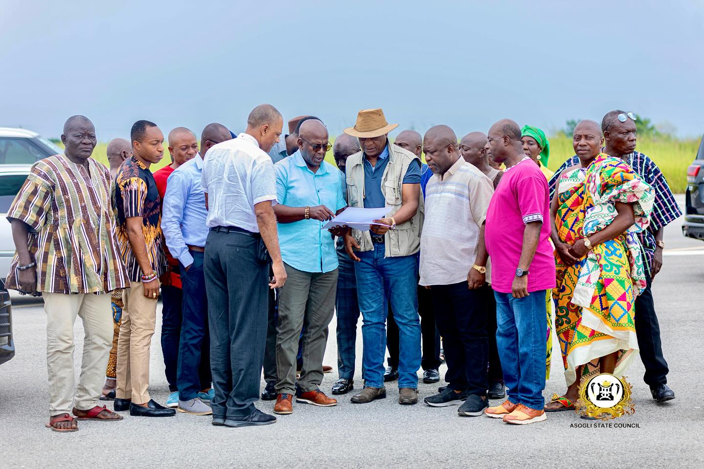 Togbe Afede joined by James Gunu, engineers, and Sweden partners conduct final inspection of  Ho Aviation Academy site