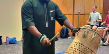 Chief Tanko displays Drumming Skills in USA as He Joins Prof. Alorwoyie’s Class at University of North Texas